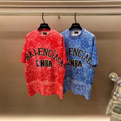 Balenciaga Attention-grabbing Red and Blue NBA Collaboration T-Shirt