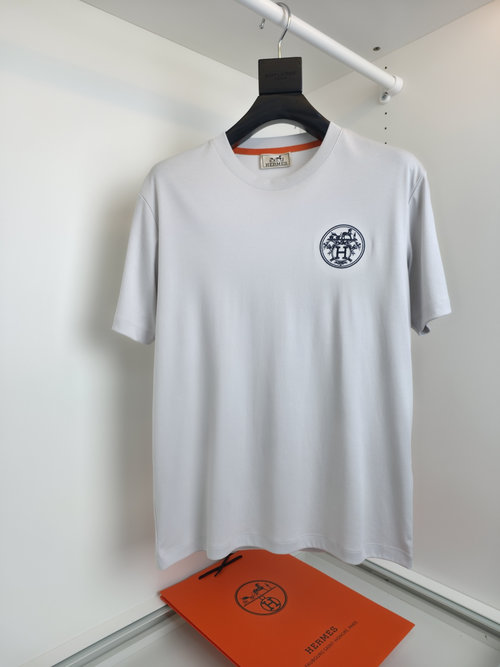 Hermes High-Quality Embroidered Short Sleeve Cotton Tee