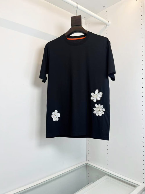 Hermes Cotton T-Shirt with High-Definition Floral Embroidery