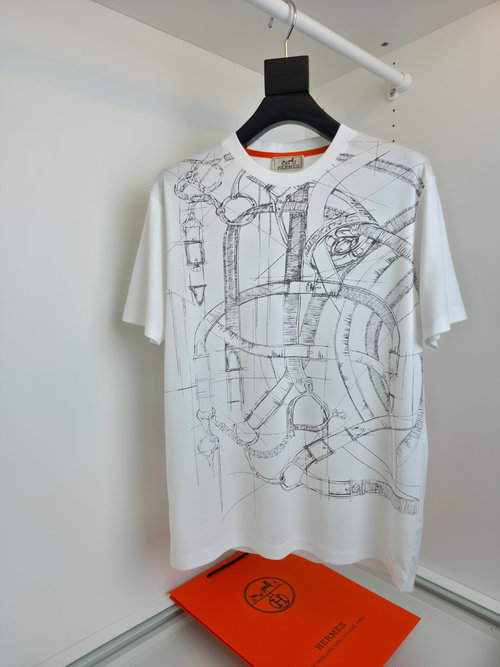 Hermes Printed Micro-wide Round Neck Short-sleeved T-shirt