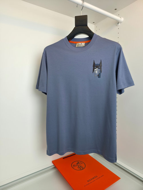 Hermes Round Neck Short-Sleeved Silk T-Shirt with Leather Mask