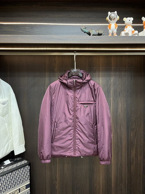 Prada Detachable Hood Down Jacket with Classic Print
