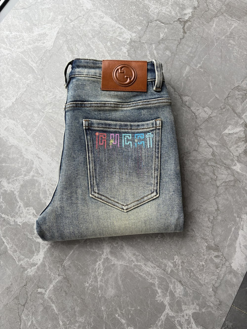 Fendi Soft Jeans with Leather Waist Patch, Classic Wash