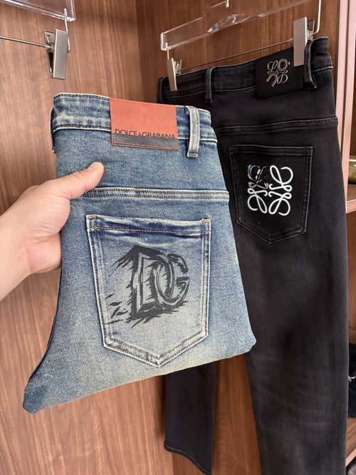 Fendi Soft Jeans with Leather Waist Tag, Classic Blue Wash