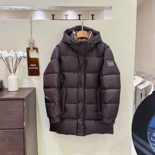Burberry Long Down Jacket with Letter Badge and Classic Design