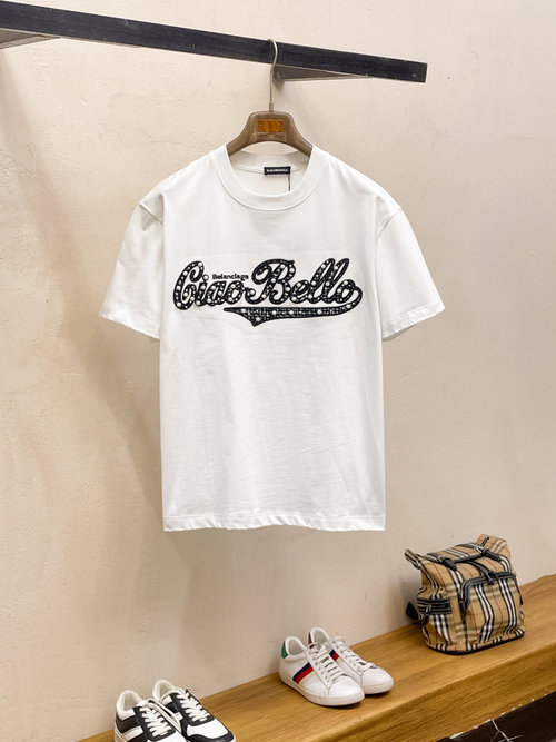 Balenciaga Premium Cotton Short-Sleeve T-Shirt with Embroidered Logo