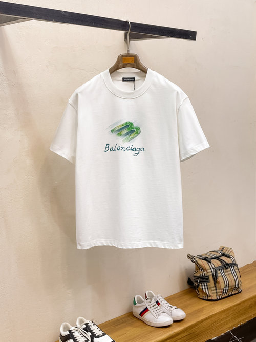 Balenciaga High-Quality Cotton Short-Sleeve T-Shirt with Hand-Painted Logo