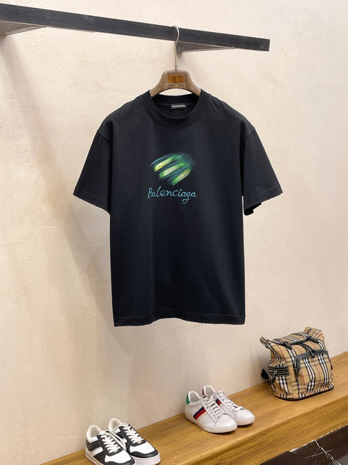 Balenciaga Premium Cotton Short Sleeve T-Shirt with Logo