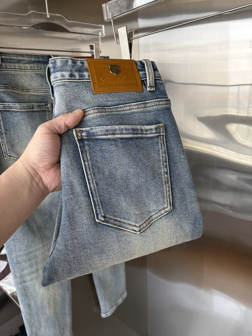 Fendi Soft Jeans with Leather Waist Tag, Classic Blue Wash