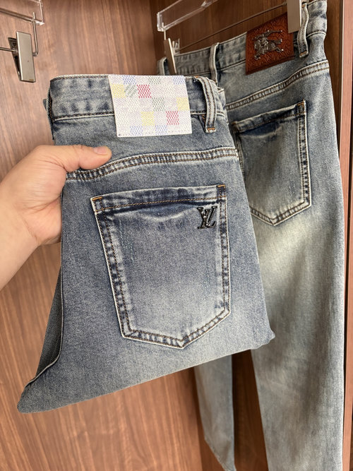 Fendi Soft Jeans with Leather Waist Tag, Classic Blue Wash