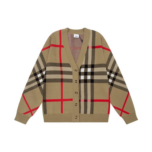 Burberry Color-Blocked Plaid Cardigan, Classic and Comfortable