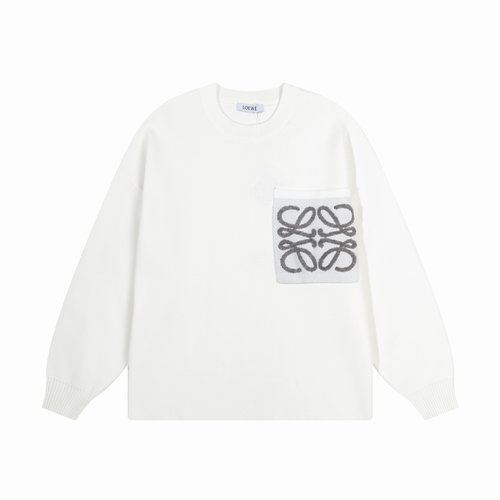 Loewe Pocket Letter Logo Embroidered Knitwear, White and Elegant