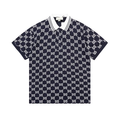 Gucci Double-G Small Logo Printed Polo Shirt in Navy