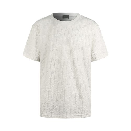 Dior White Short Sleeve T-shirt with Oblique Print and V-Stitch