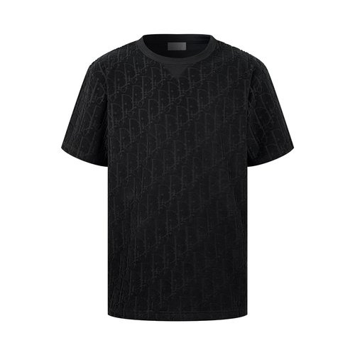 Dior Black Short Sleeve T-shirt with Oblique Print and V-Stitch