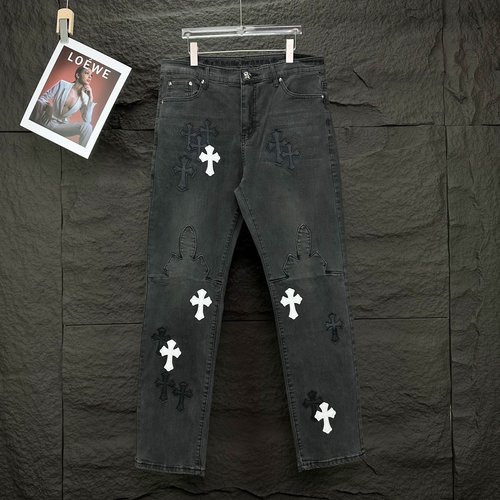 Chrome Hearts Timeless Black Cross Flame Patchwork Denim Jeans