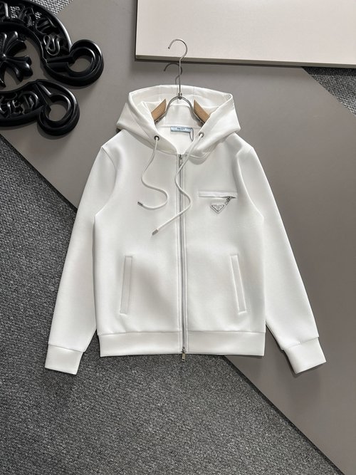 Prada Latest Hooded Coat with Soft Cotton & Nice Logo