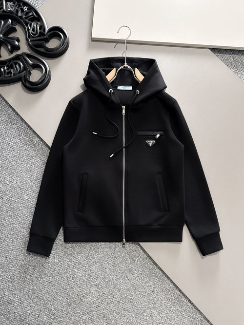 Prada Latest Hooded Coat with Soft Cotton & Nice Logo