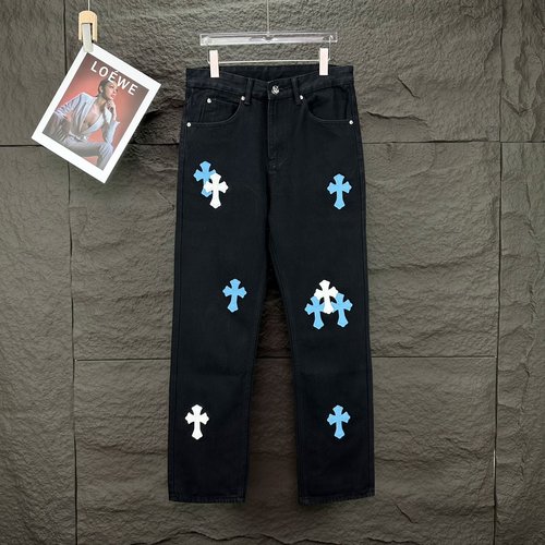 Chrome Hearts Blue Cross Embroidered Denim Jeans