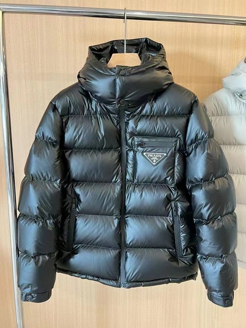 Prada 90% Down Jacket with Classic Logo and Color Block