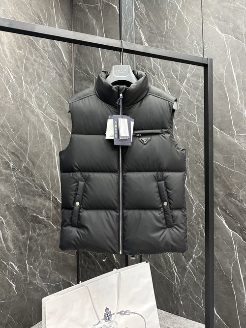 Prada Premium Down Tech Leather Vest for Warmth
