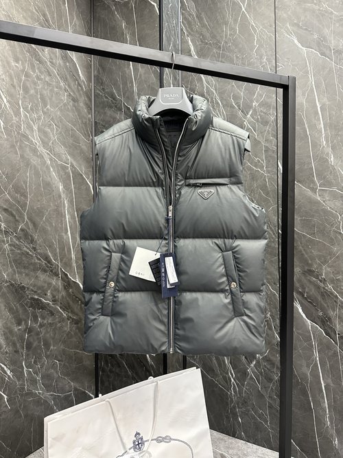 Prada Premium Down Tech Leather Vest for Warmth