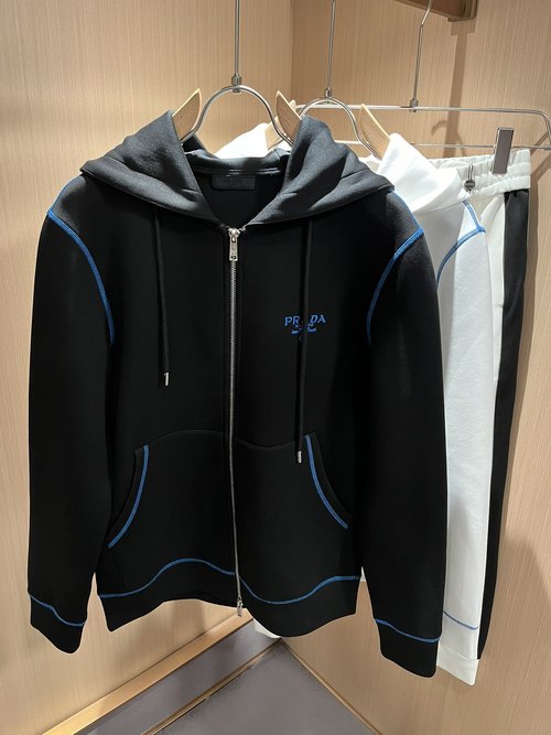 Prada Cotton Hoodie with Exquisite Logo Embroidery