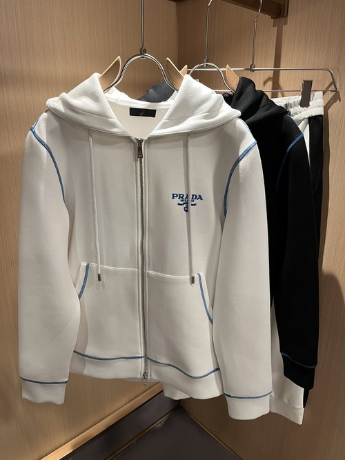 Prada Cotton Hoodie with Logo Embroidery, Suitable for All Occasions