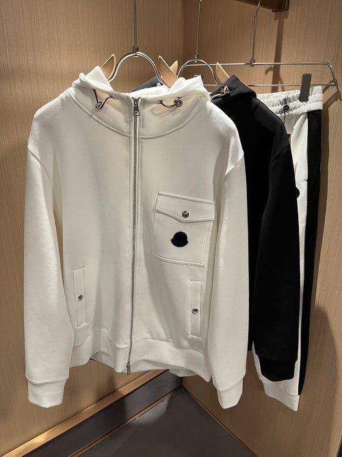 Moncler Zippered Hoodie with Logo Badge, Comfortable and Stylish