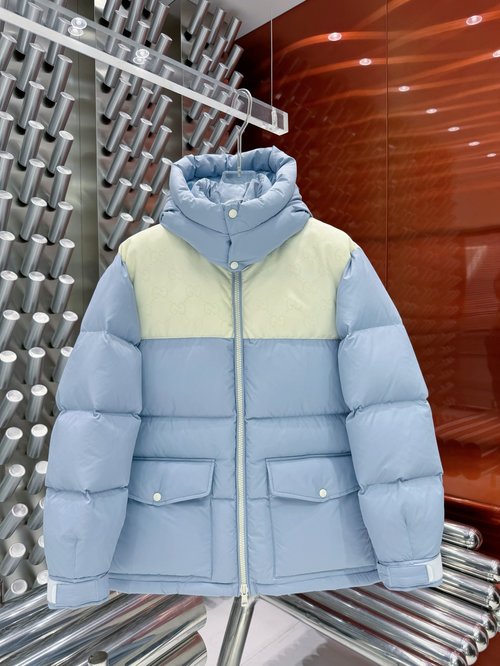 Gucci Waterproof Hooded Nylon Down Jacket with GG Pattern