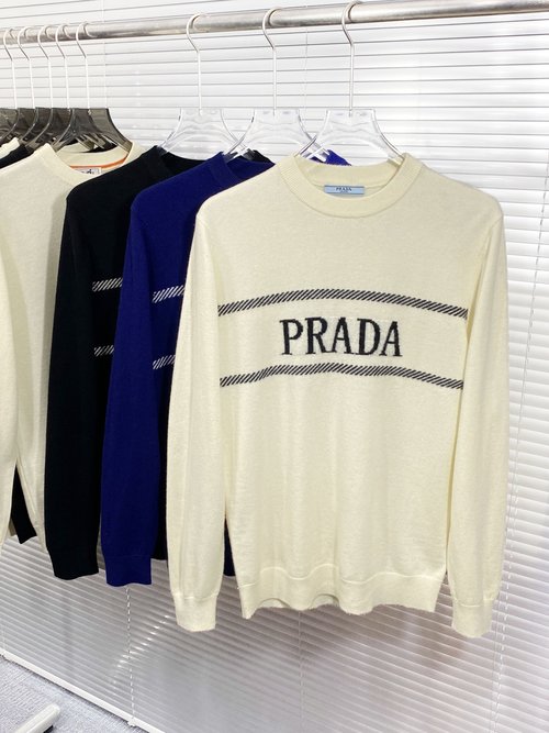 Prada Imported Wool - Cashmere Knit Sweater with Embroidered Logo