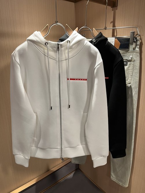 Prada Zippered Hoodie with Logo, Imported Quality Cotton