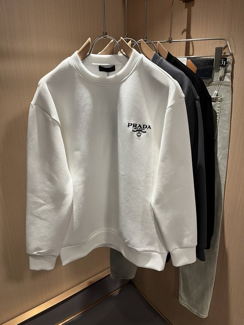 Prada Modern Design Embroidered Long Sleeve Hoodie