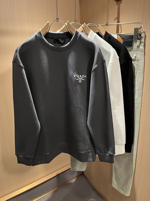 Prada Modern Design Embroidered Long Sleeve Hoodie