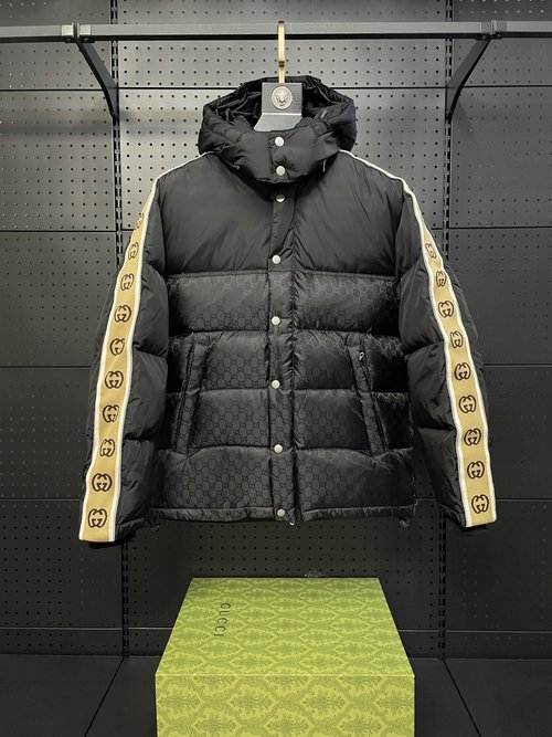 Gucci Exclusive Down Jacket with 3M Reflective Stripes and Custom Badges