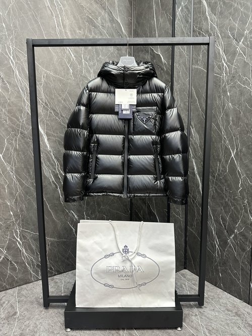 Prada Premium 90% Down Jacket with Logo and Color Block