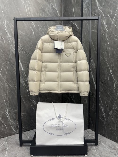 Prada Premium 90% Down Jacket with Logo and Color Block