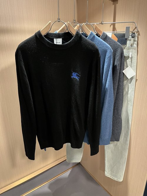 Burberry Knit Wool Sweater with Logo Embroidery