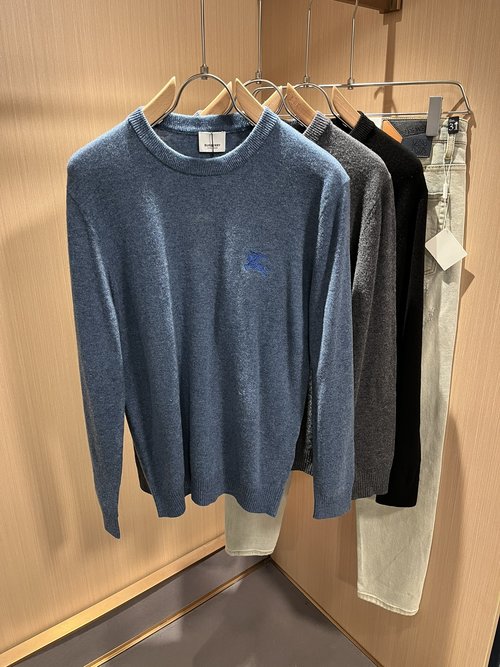 Burberry Knit Wool Sweater with Logo Embroidery