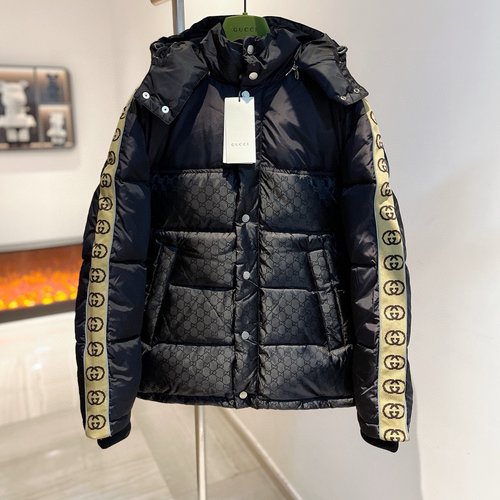 Gucci Exclusive Dark Pattern Reflective Down Coat with Embroidery