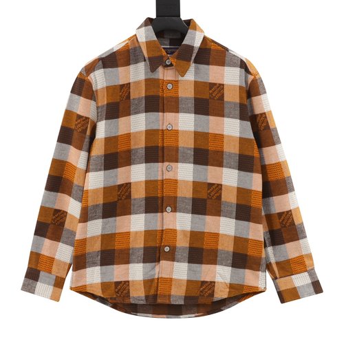 Louis Vuitton Orange Checkered Flannel Shirt with Brand Logo