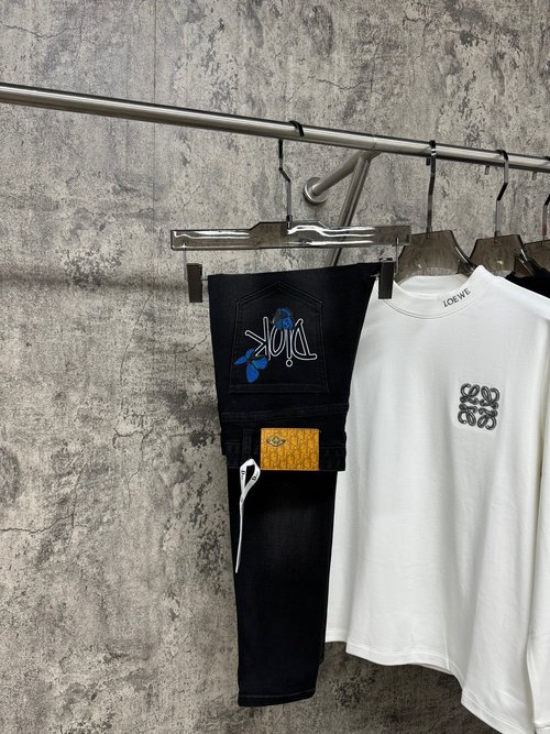 Dior High-Elasticity Black-Gray Versatile Jeans