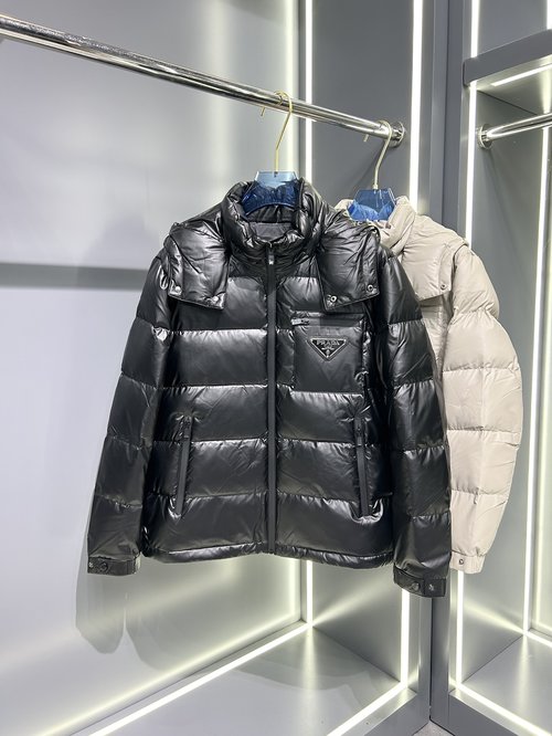 Prada 90% Down Filled Jacket with Classic Logo and Plaid Design