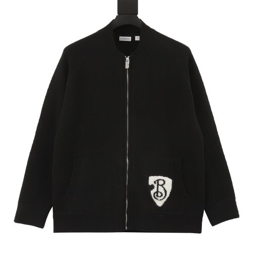 Burberry B-Shield Zipper Sweater Coat Made of Alpaca Blend Fabric