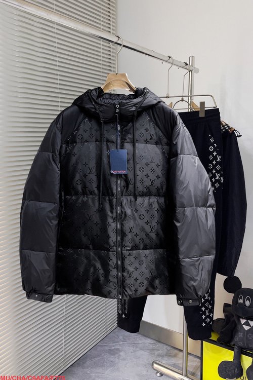 Louis Vuitton Premium 90% Goose Down Jacket with Logo and Color Block Design