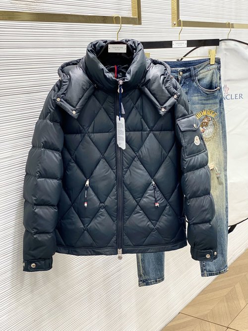 Moncler Solid Color Waterproof Down Jacket with Emblem Pocket