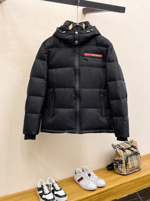 Prada Premium 90% Down Jacket with Logo and Color Block
