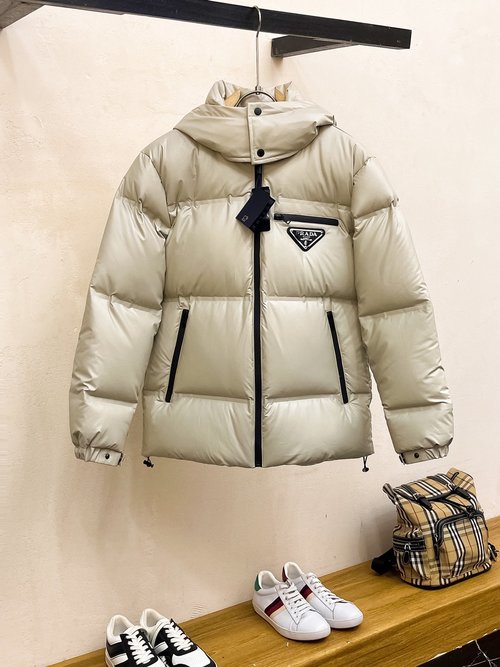 Prada 90% Down-Filled Jacket with Classic Logo and Colorful Design