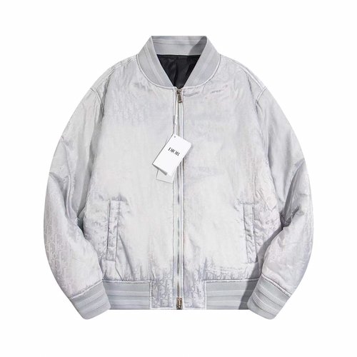 Dior Diamond Pattern Zip-up Cotton Jacket with Ribbed Collar