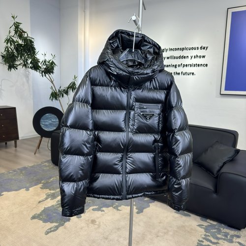 Prada Premium 90% Down Jacket with Logo and Color Block